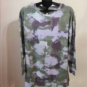 NWOT Tie-Dye Long Sleeve T-Shirt Mini Dress - Green and Purple